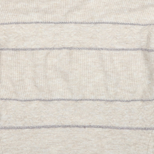 Oasis Womens Beige Round Neck Striped Acrylic Pullover Jumper Size S