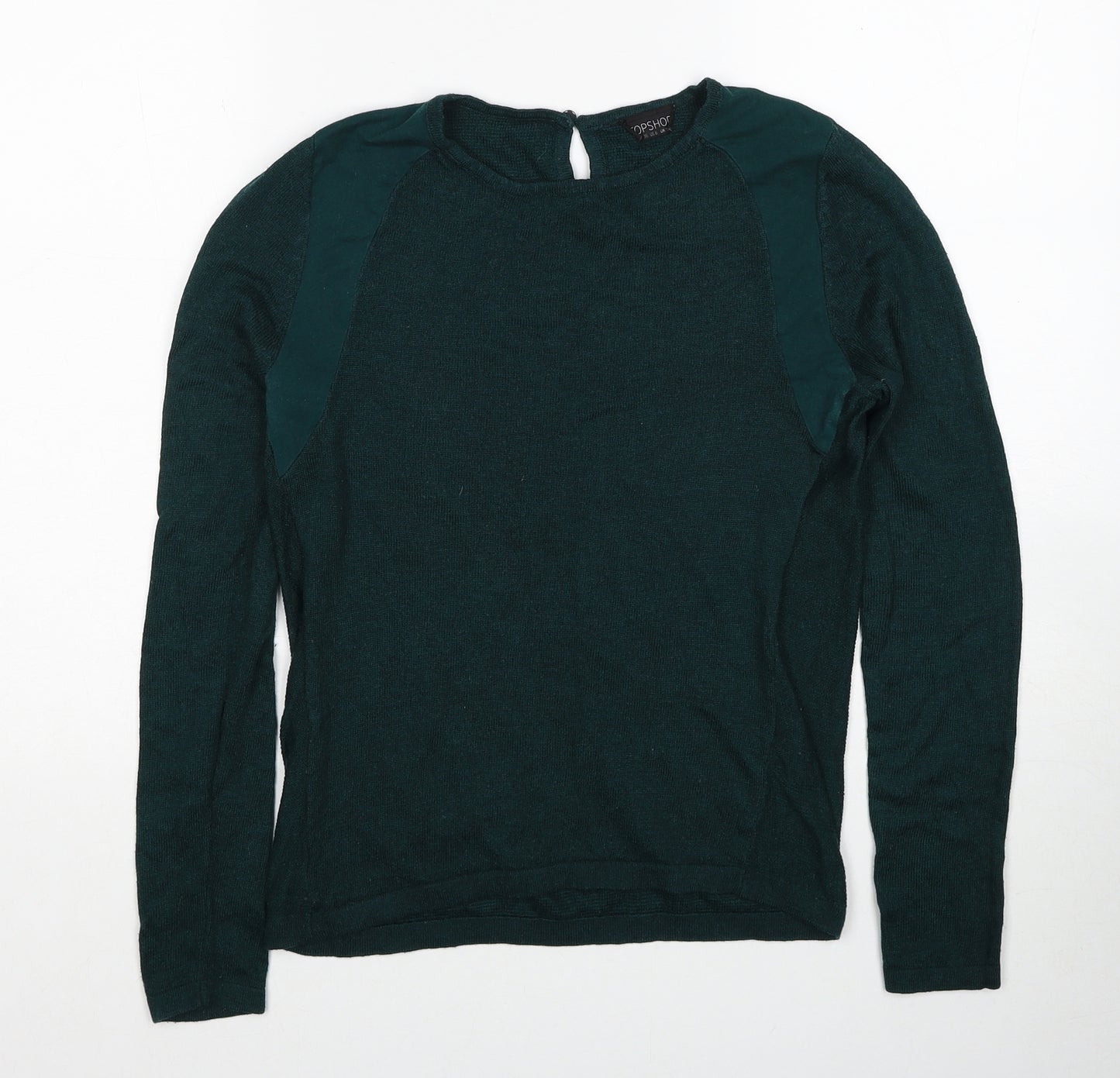 Topshop Womens Green Boat Neck Acrylic Pullover Jumper Size 10