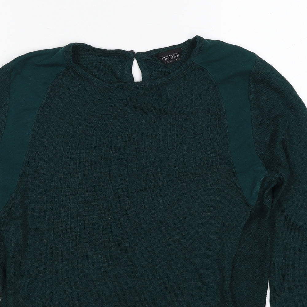 Topshop Womens Green Boat Neck Acrylic Pullover Jumper Size 10
