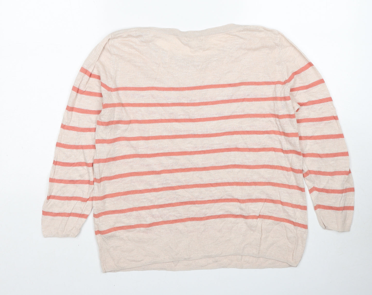 Monsoon Womens Beige Boat Neck Striped Linen Pullover Jumper Size 12