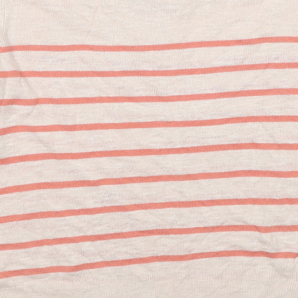 Monsoon Womens Beige Boat Neck Striped Linen Pullover Jumper Size 12