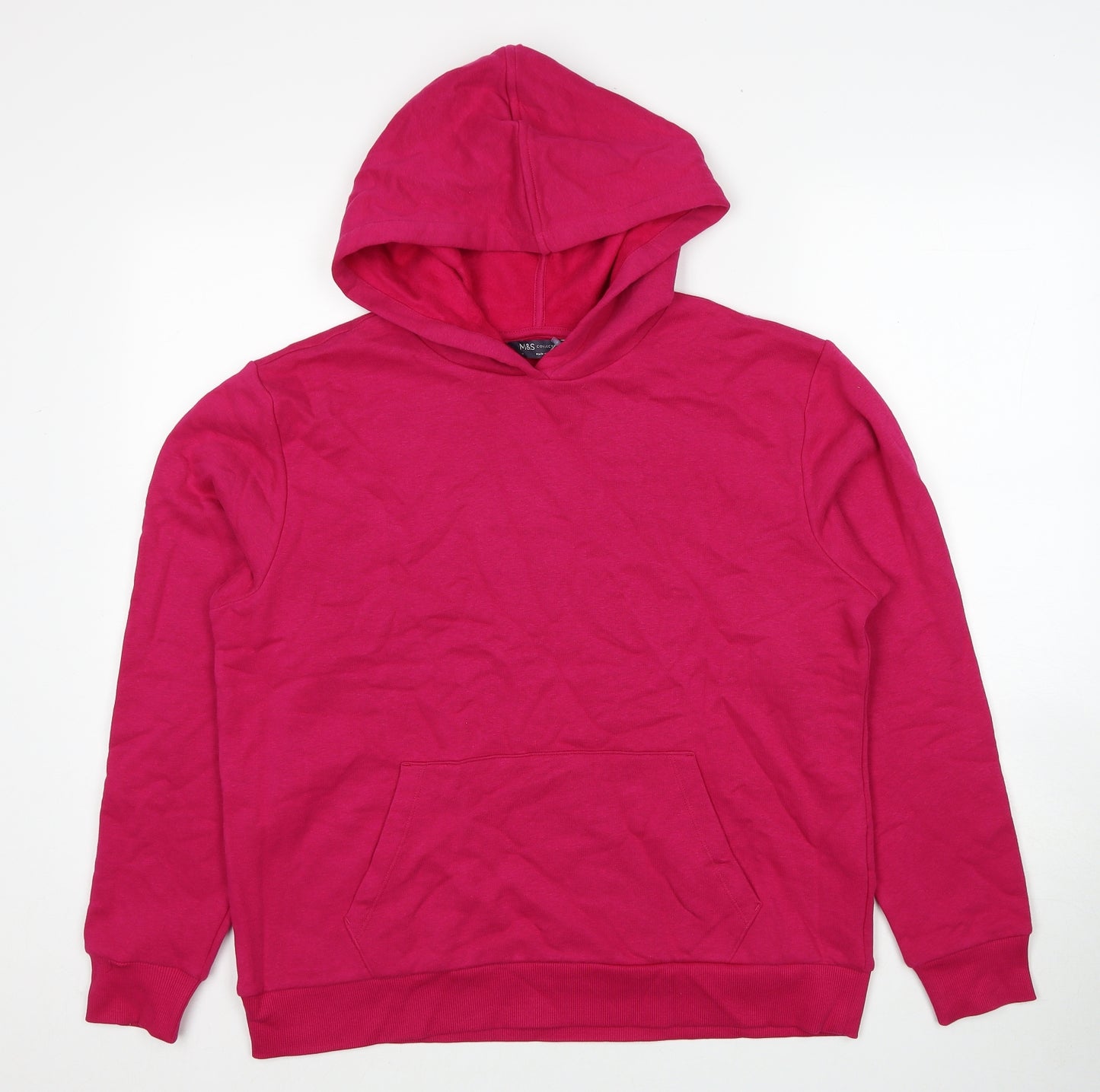 Marks and Spencer Womens Pink Cotton Pullover Hoodie Size M Pullover