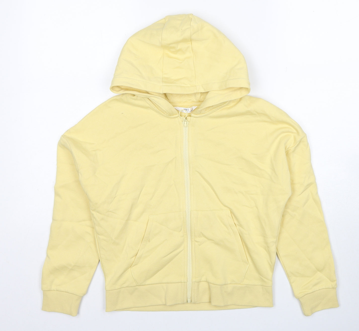 Marks and Spencer Girls Yellow Cotton Full Zip Hoodie Size 11-12 Years Zip