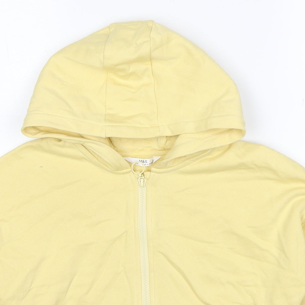 Marks and Spencer Girls Yellow Cotton Full Zip Hoodie Size 11-12 Years Zip
