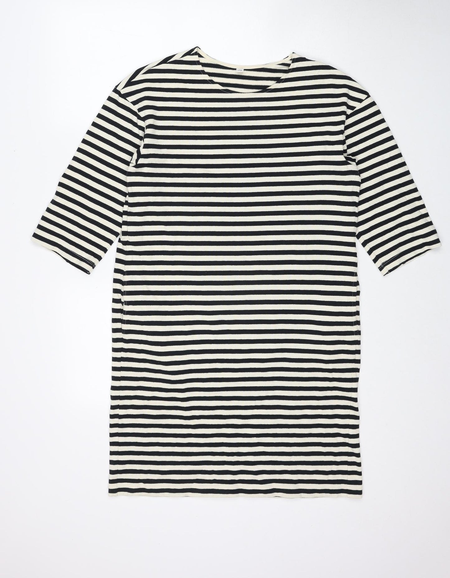 Uniqlo Womens Black Striped Cotton A-Line Size M Square Neck Pullover