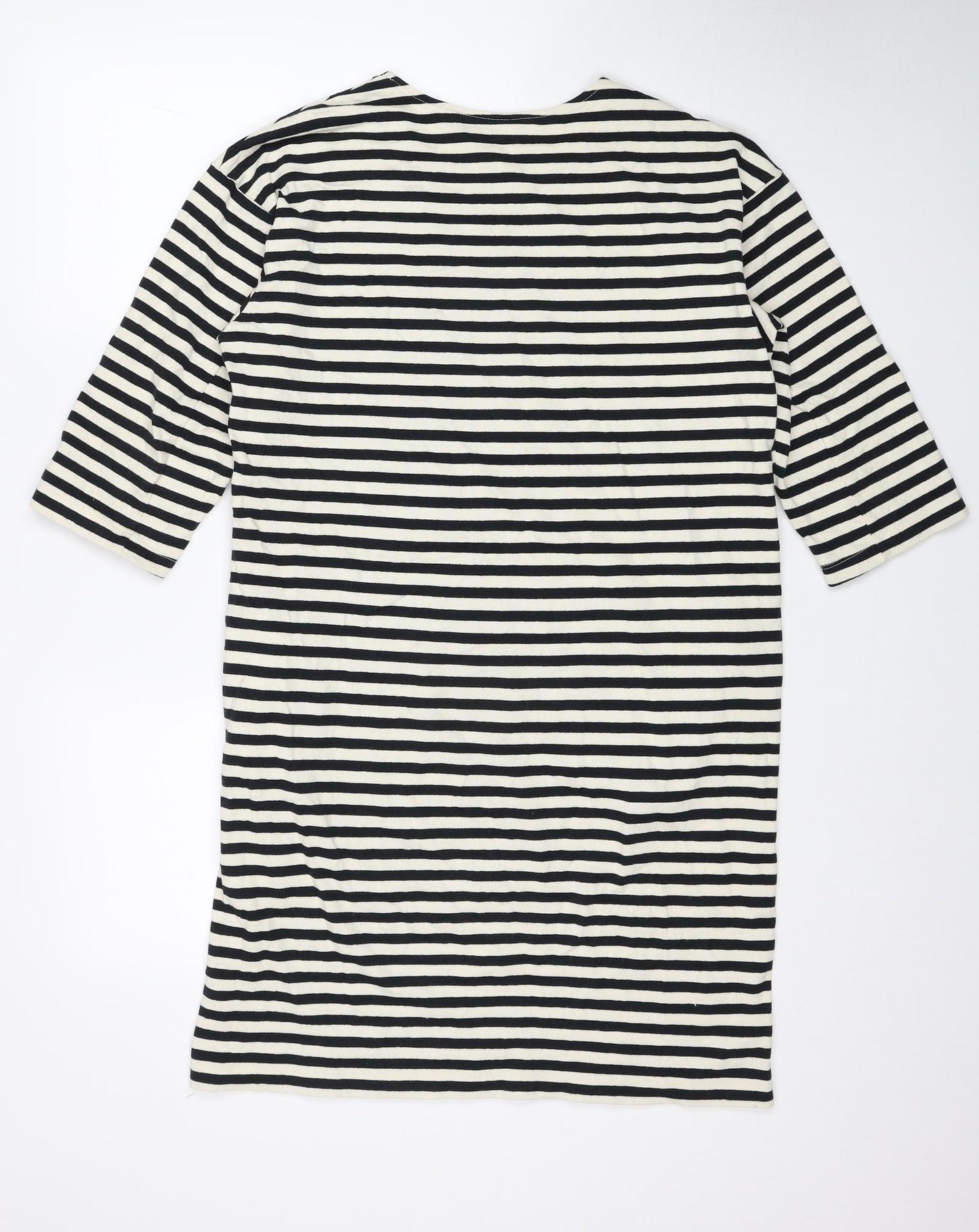 Uniqlo Womens Black Striped Cotton A-Line Size M Square Neck Pullover