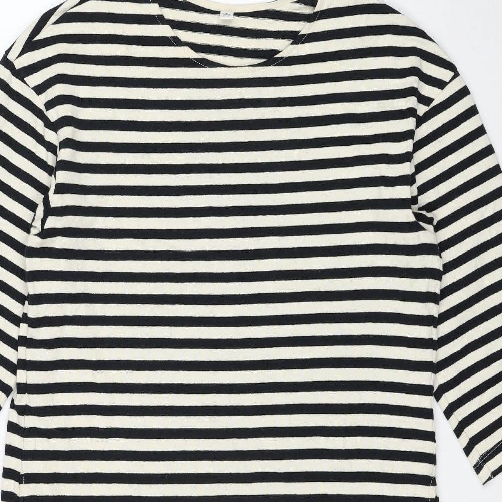 Uniqlo Womens Black Striped Cotton A-Line Size M Square Neck Pullover