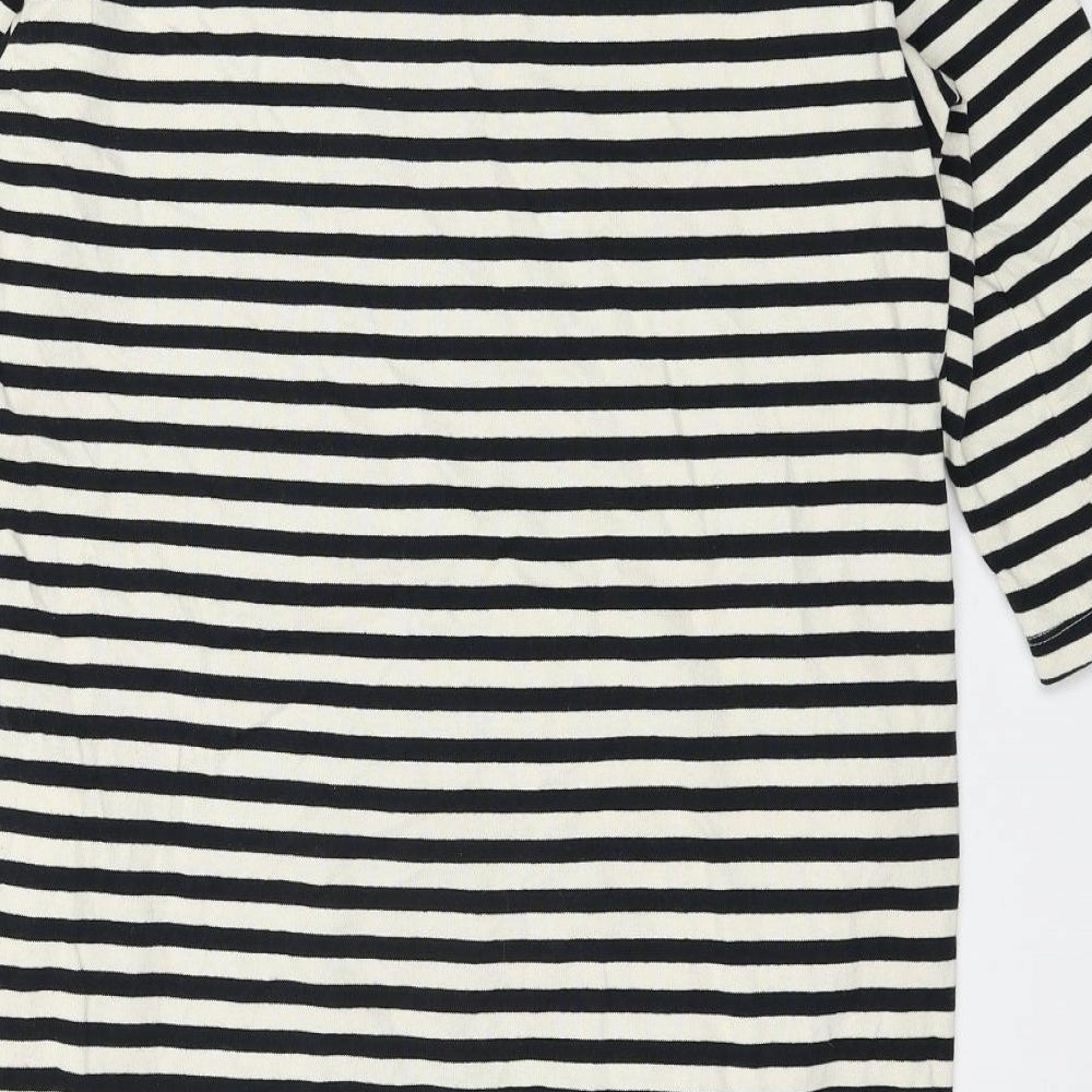Uniqlo Womens Black Striped Cotton A-Line Size M Square Neck Pullover