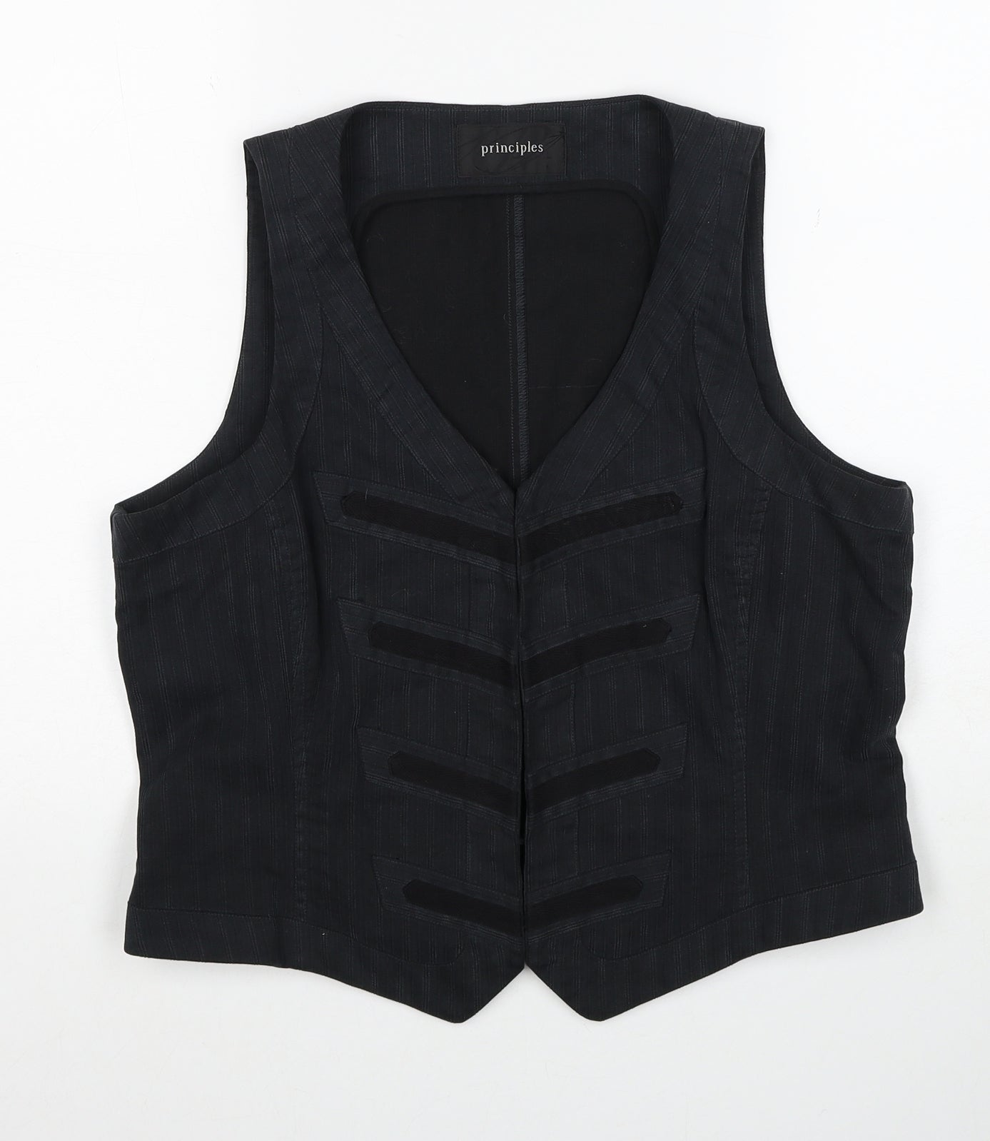 Principles Womens Black Striped Jacket Waistcoat Size 14 Hook & Eye