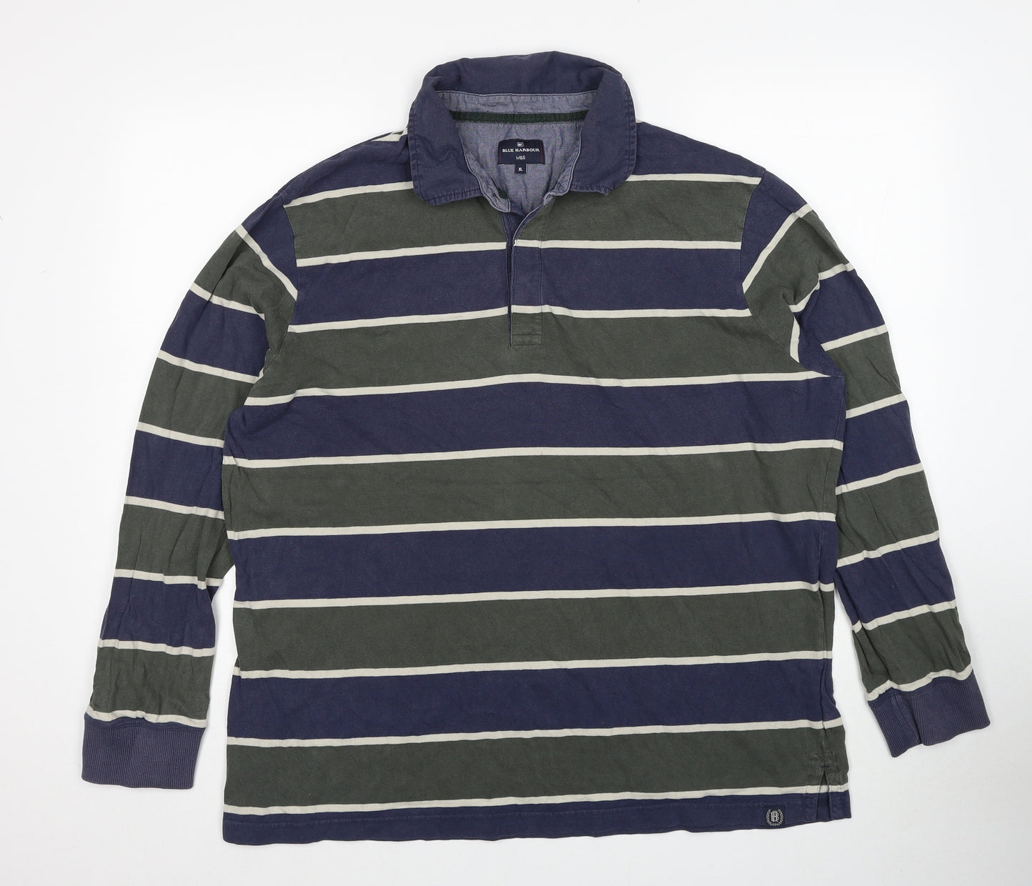 Marks and Spencer Mens Multicoloured Striped Cotton Polo Size XL Collared Button