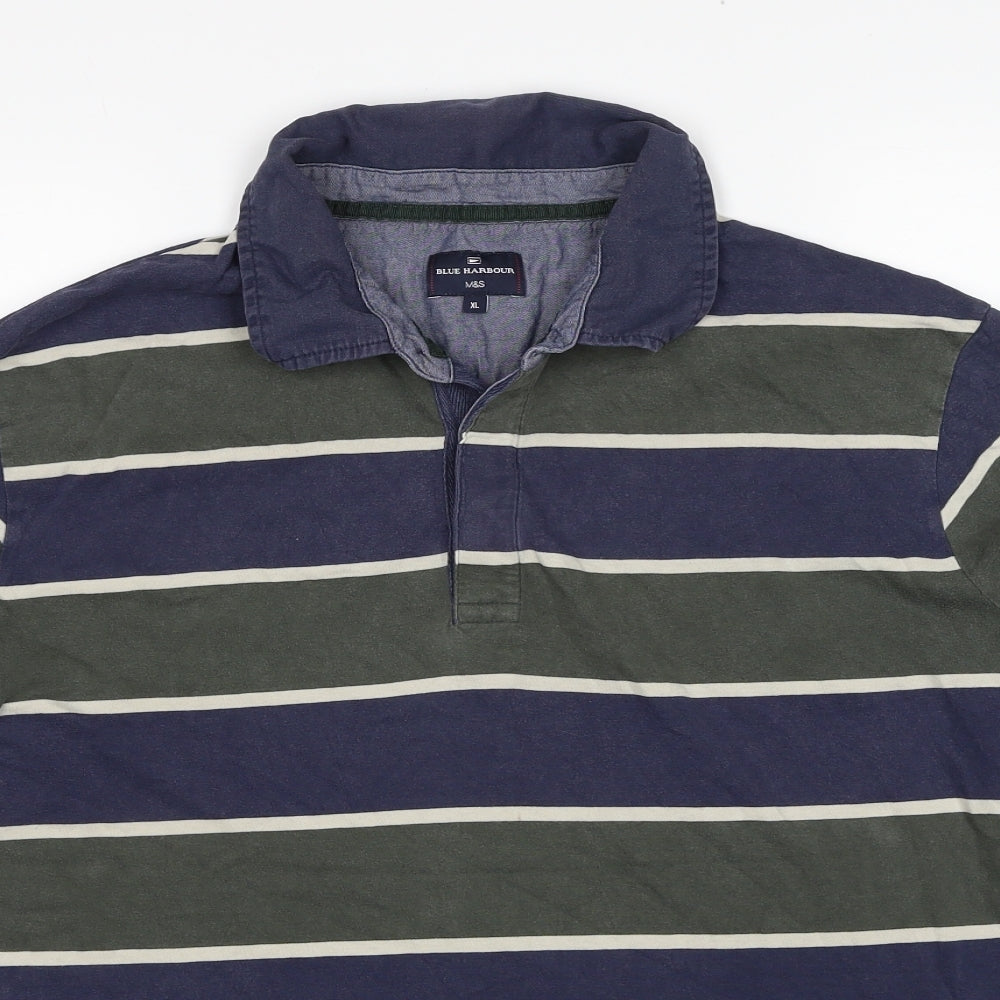 Marks and Spencer Mens Multicoloured Striped Cotton Polo Size XL Collared Button