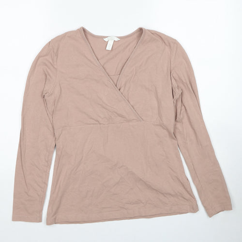 H&M Womens Beige Cotton Basic Blouse Size M V-Neck