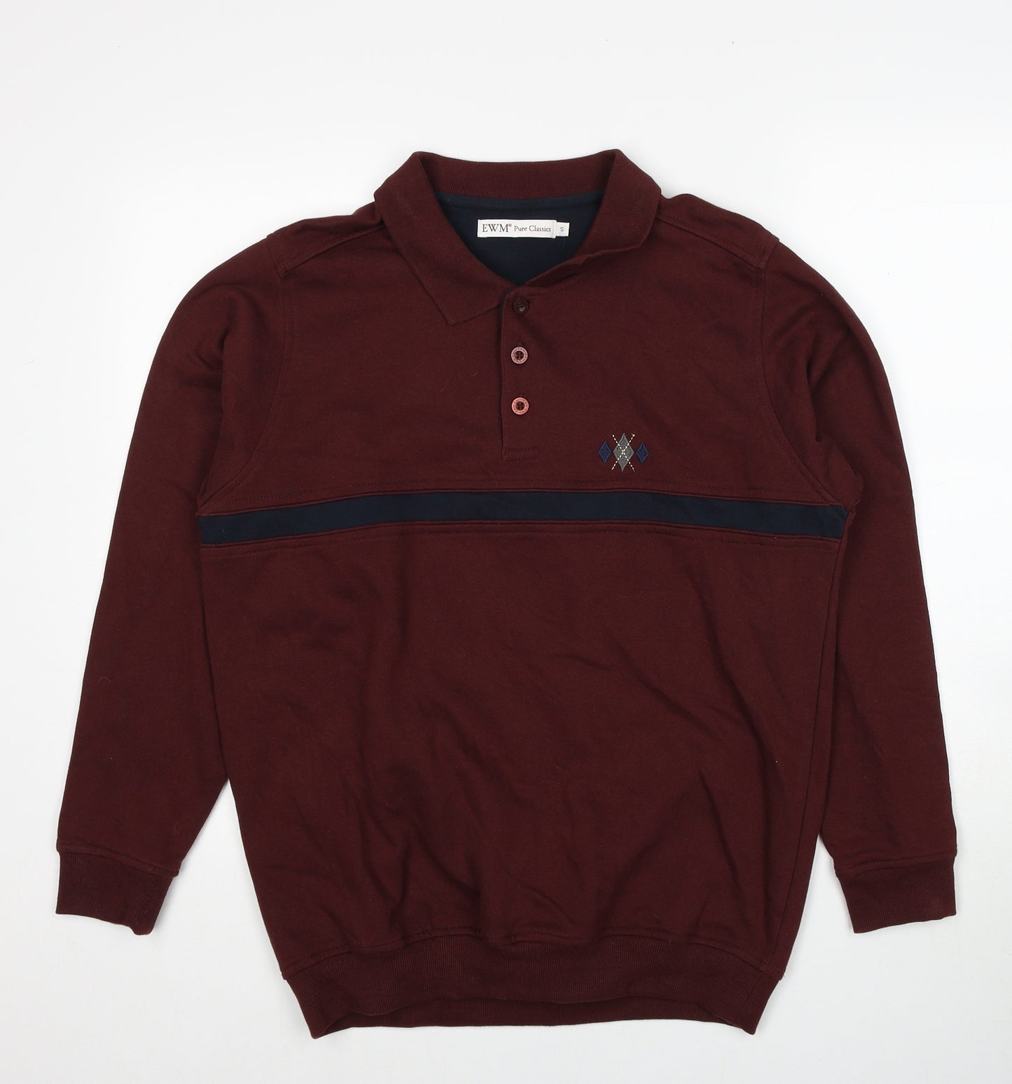 EWM Mens Red Cotton Polo Size S Collared Button