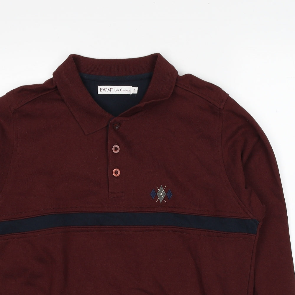 EWM Mens Red Cotton Polo Size S Collared Button