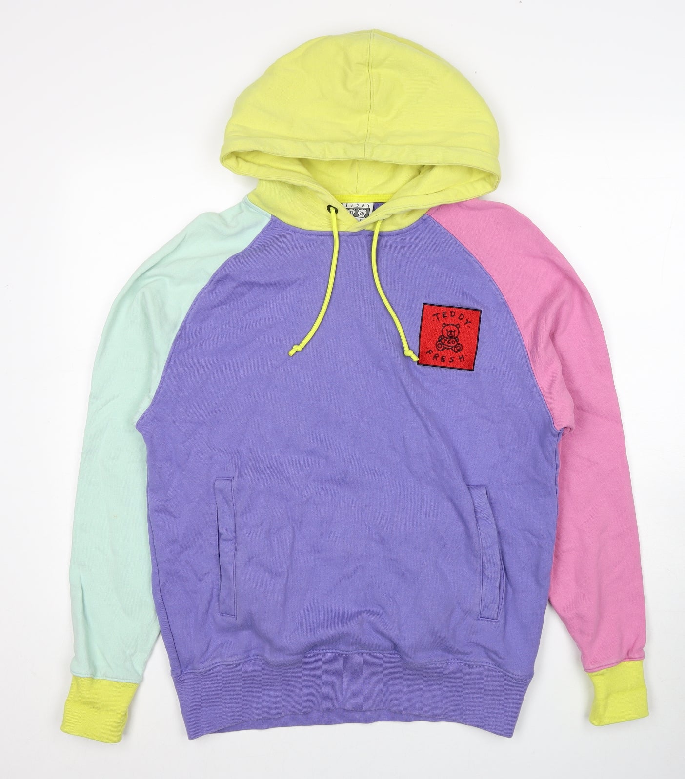 Teddy Fresh Mens Multicoloured Cotton Pullover Hoodie Size XS - Colourblock