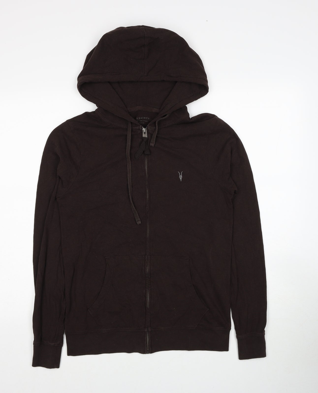AllSaints Mens Brown Cotton Full Zip Hoodie Size S