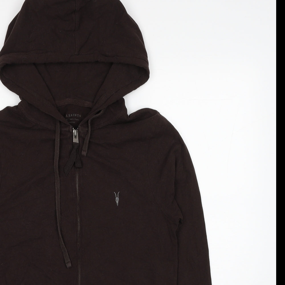 AllSaints Mens Brown Cotton Full Zip Hoodie Size S