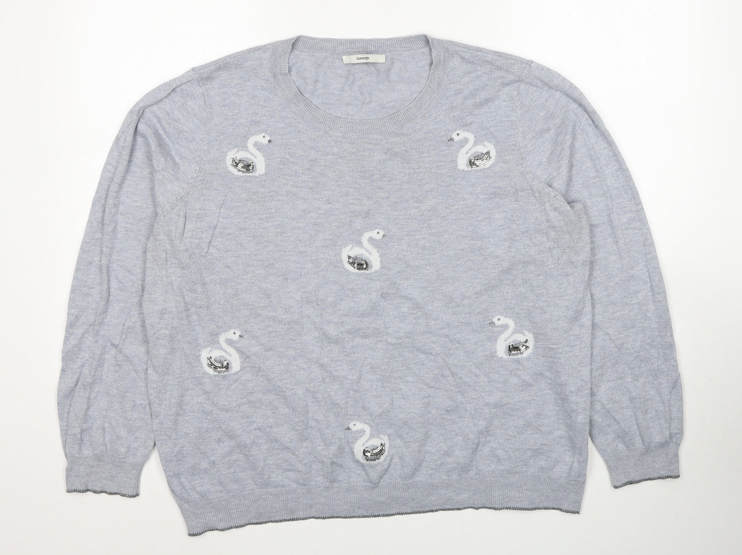 George Womens Blue Round Neck Geometric Acrylic Pullover Jumper Size 22 - Swan Pattern