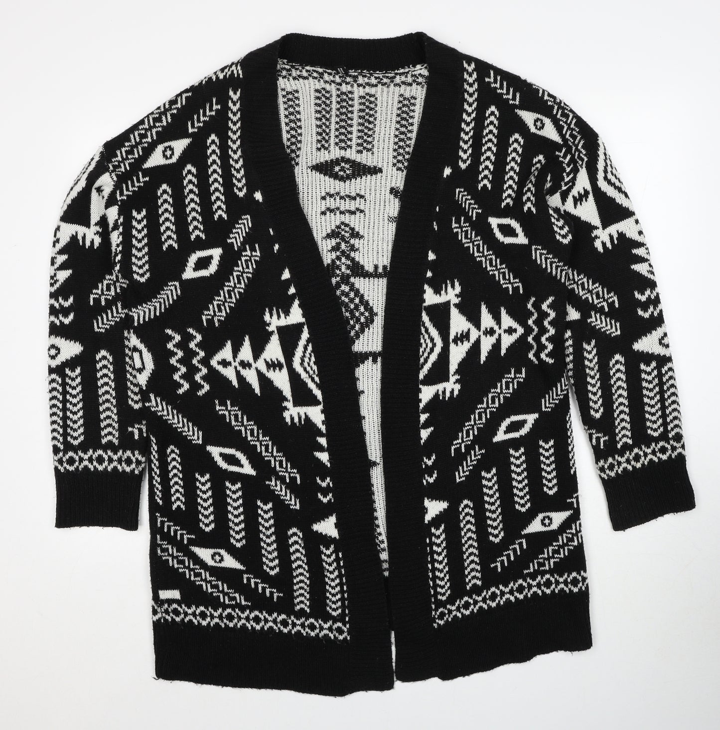 Divided by H&M Womens Black V-Neck Geometric Acrylic Cardigan Jumper Size M