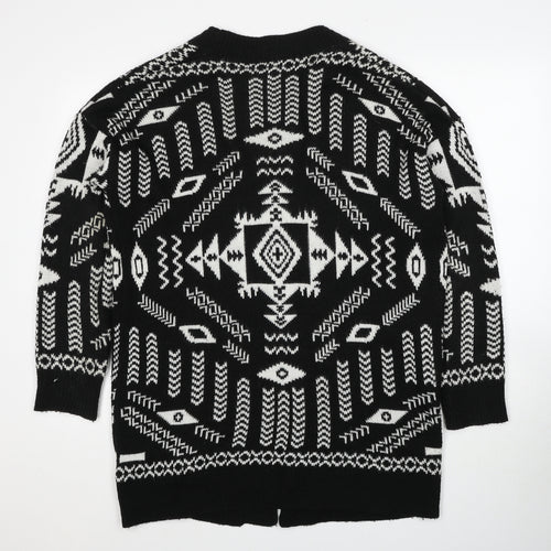 Divided by H&M Womens Black V-Neck Geometric Acrylic Cardigan Jumper Size M