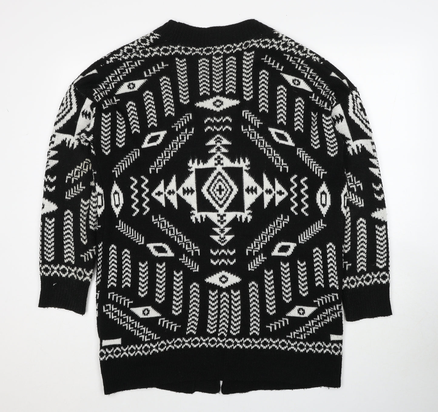 Divided by H&M Womens Black V-Neck Geometric Acrylic Cardigan Jumper Size M