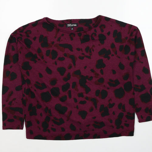 Debenhams Womens Purple Round Neck Animal Print Polyester Pullover Jumper Size 10 - Leopard Pattern