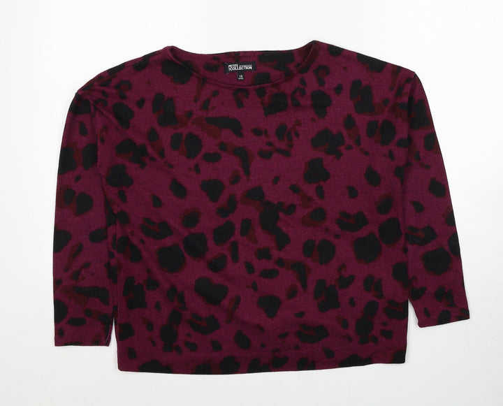 Debenhams Womens Purple Round Neck Animal Print Polyester Pullover Jumper Size 10 - Leopard Pattern