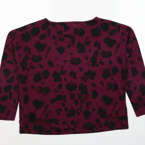 Debenhams Womens Purple Round Neck Animal Print Polyester Pullover Jumper Size 10 - Leopard Pattern