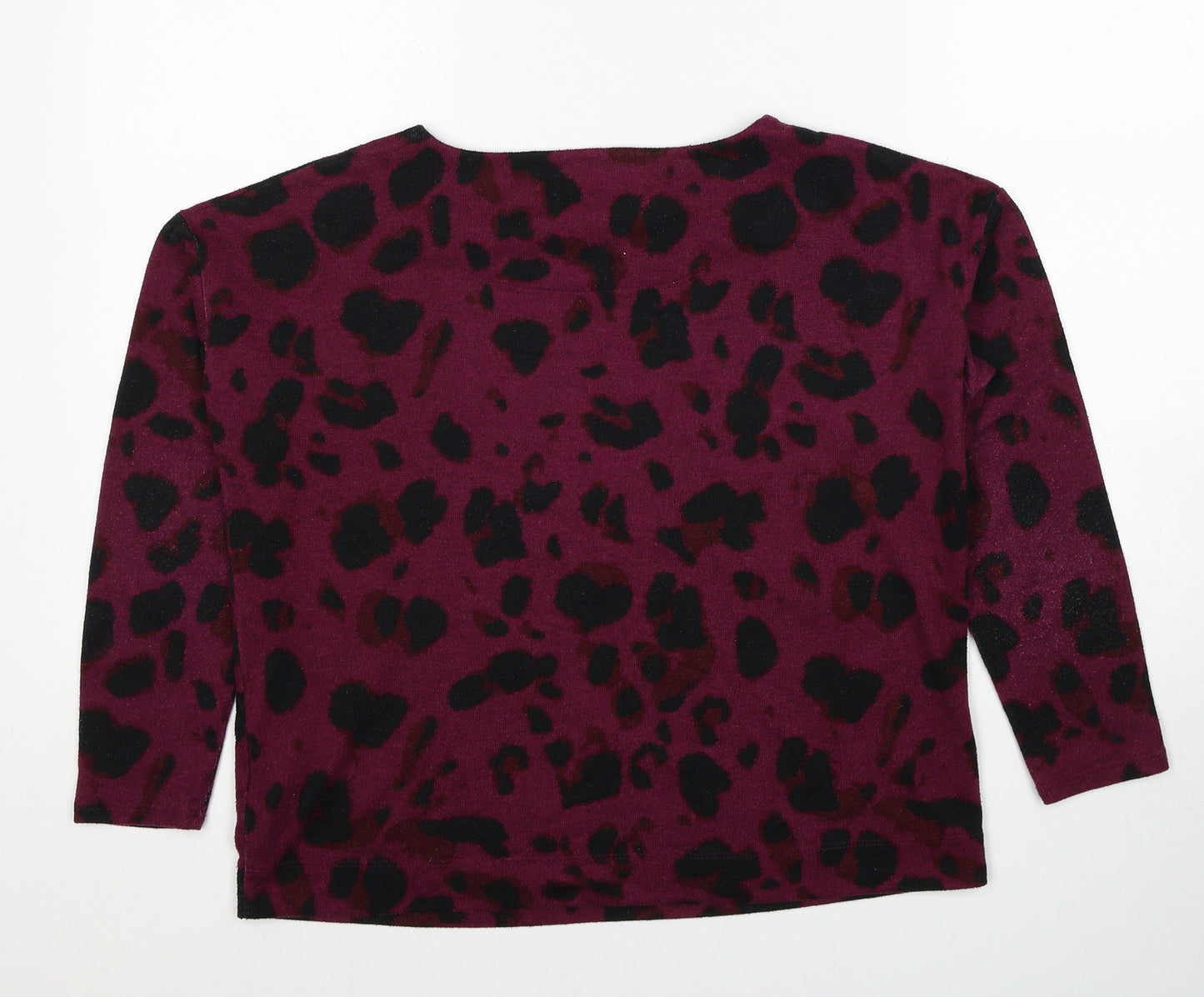 Debenhams Womens Purple Round Neck Animal Print Polyester Pullover Jumper Size 10 - Leopard Pattern