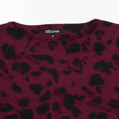 Debenhams Womens Purple Round Neck Animal Print Polyester Pullover Jumper Size 10 - Leopard Pattern