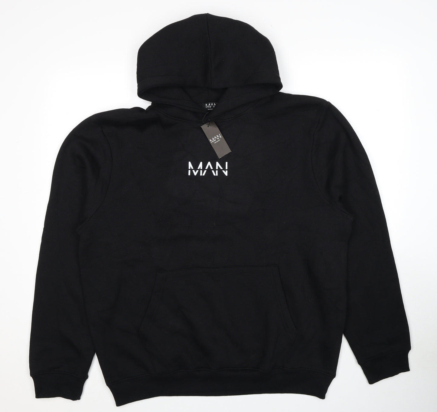 Boohoo Mens Black Cotton Pullover Hoodie Size L