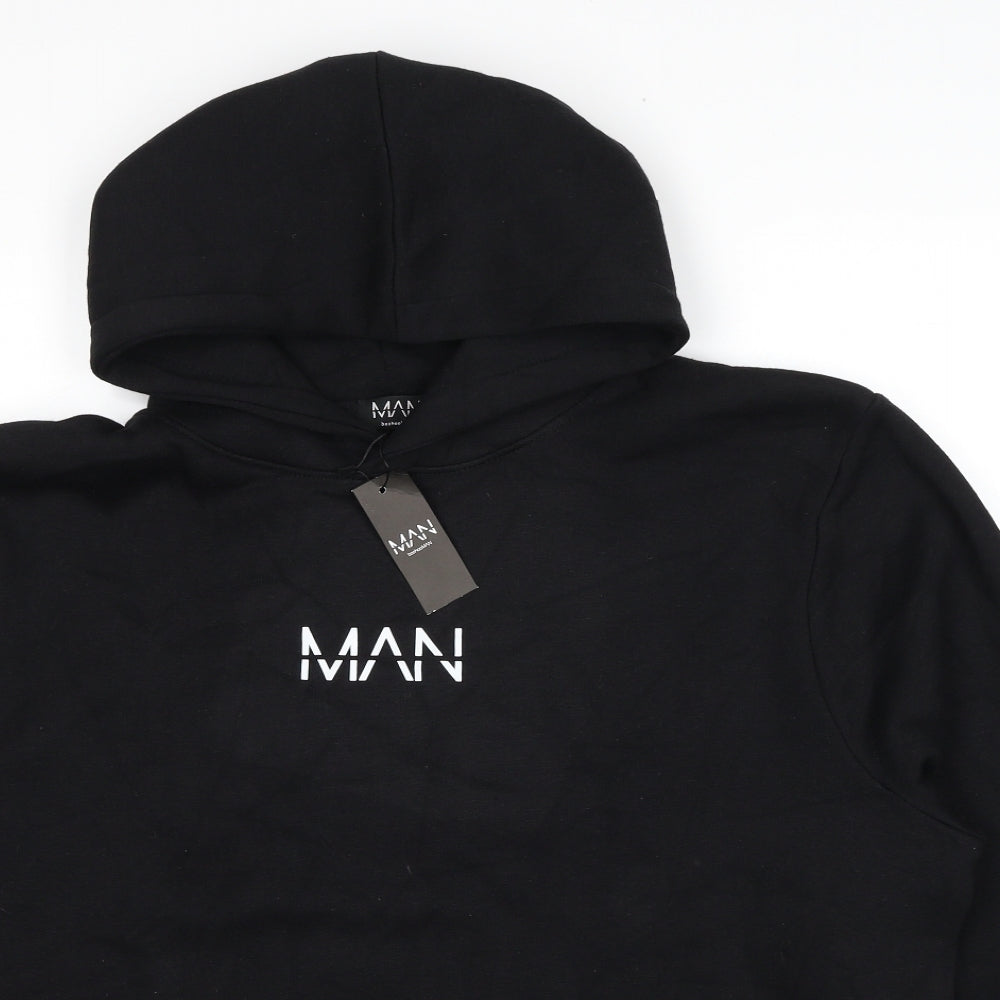 Boohoo Mens Black Cotton Pullover Hoodie Size L