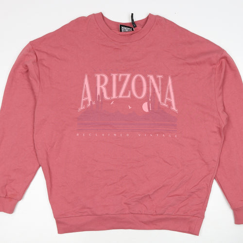 Reclaimed Vintage Mens Pink Cotton Pullover Sweatshirt Size M - Arizona Unisex