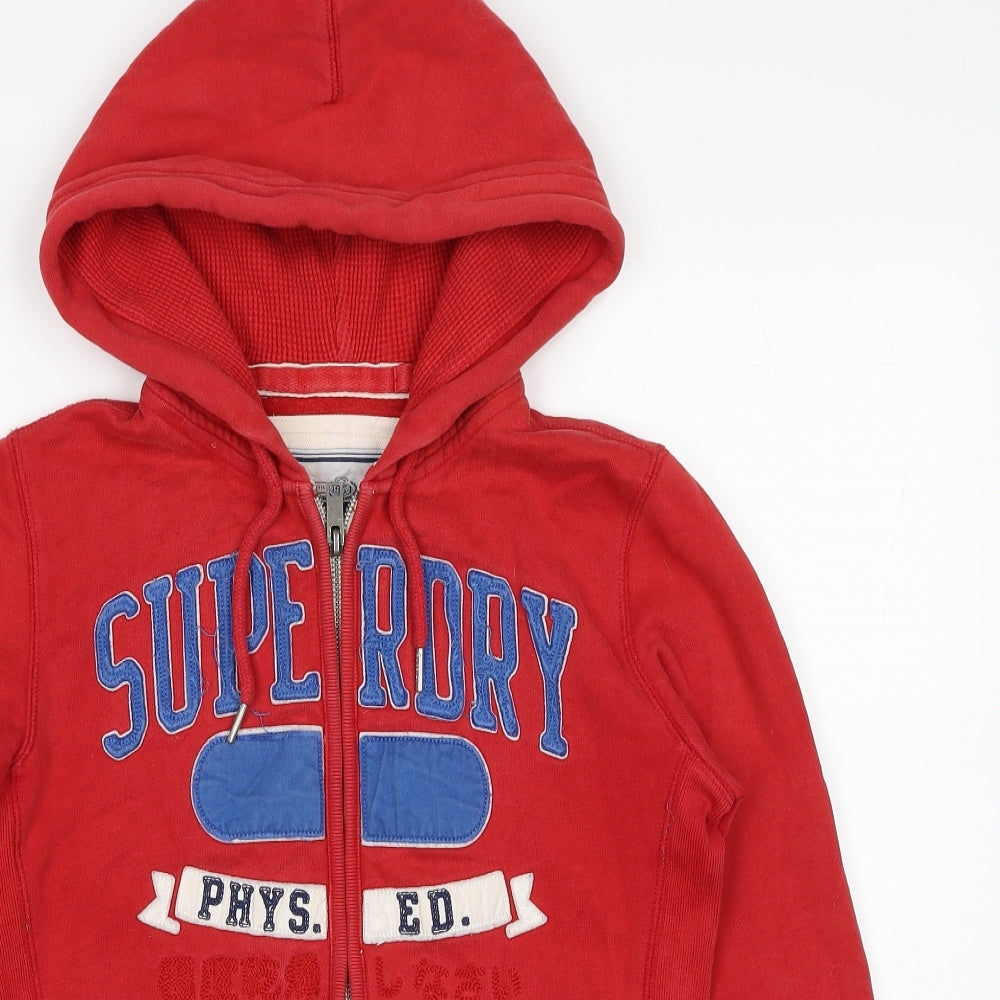 Superdry Mens Red Cotton Full Zip Hoodie Size S