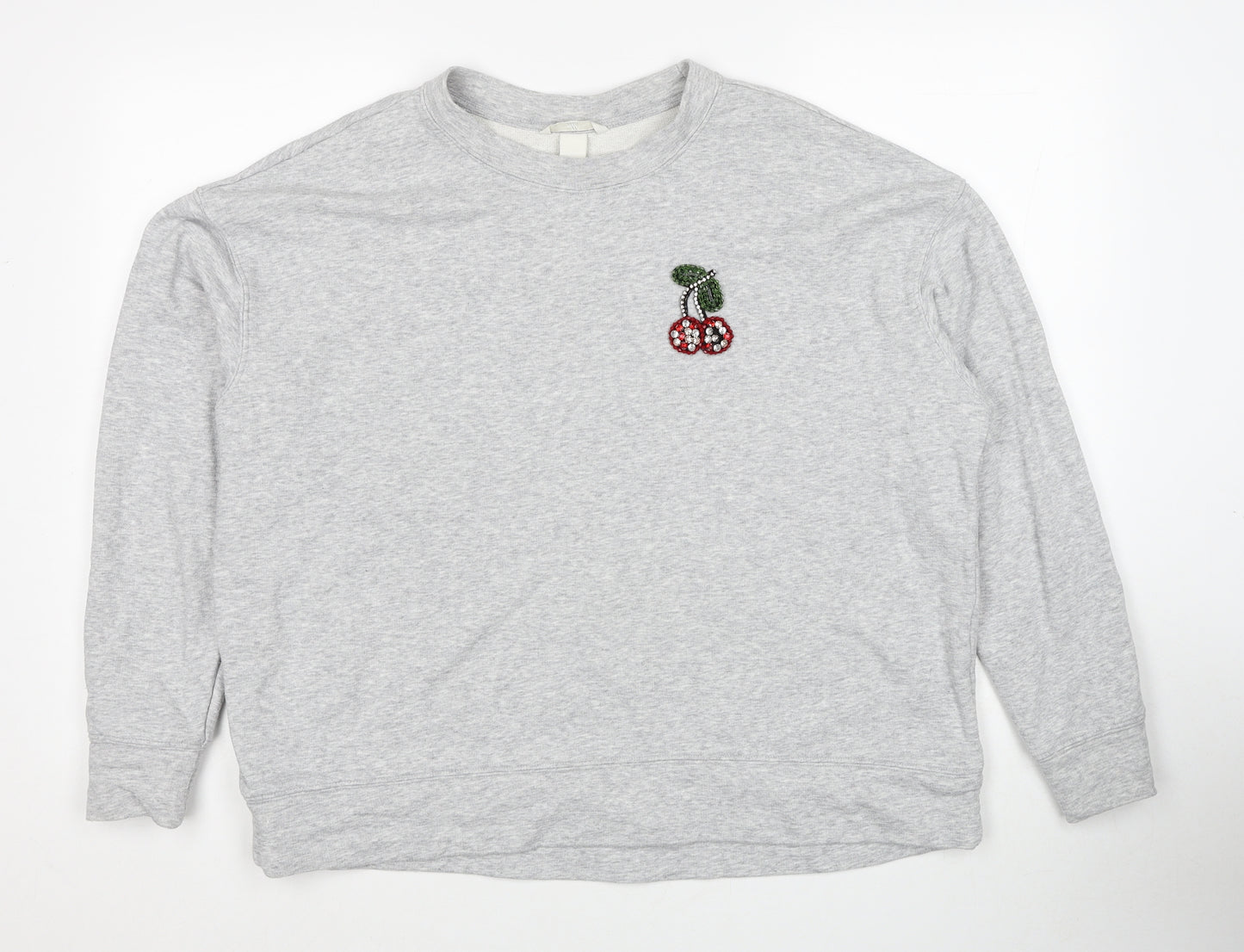 H&M Womens Green Cotton Pullover Sweatshirt Size L Pullover - Cherry Detail