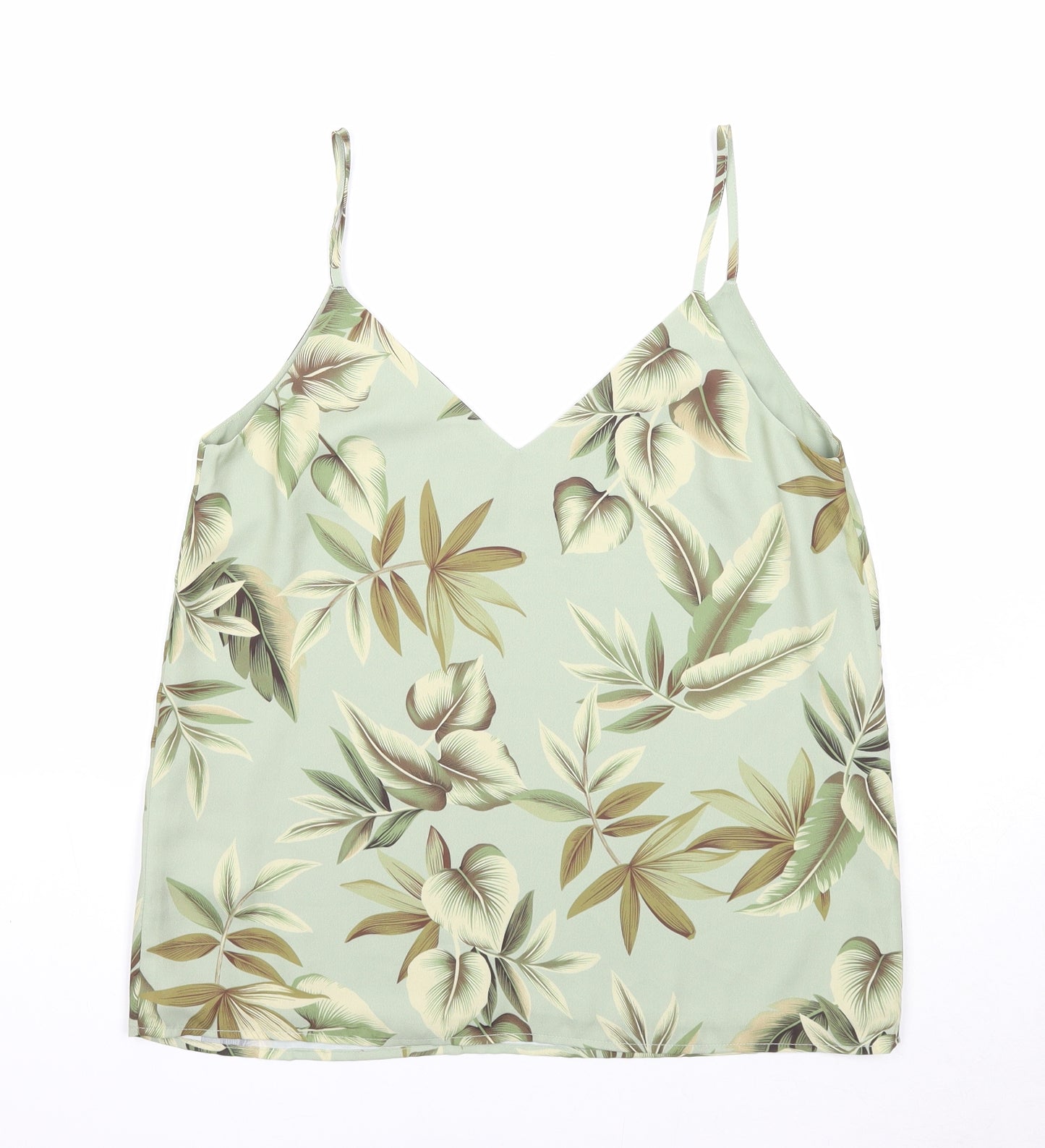 Oasis Womens Green Geometric Polyester Basic Tank Size 12 V-Neck