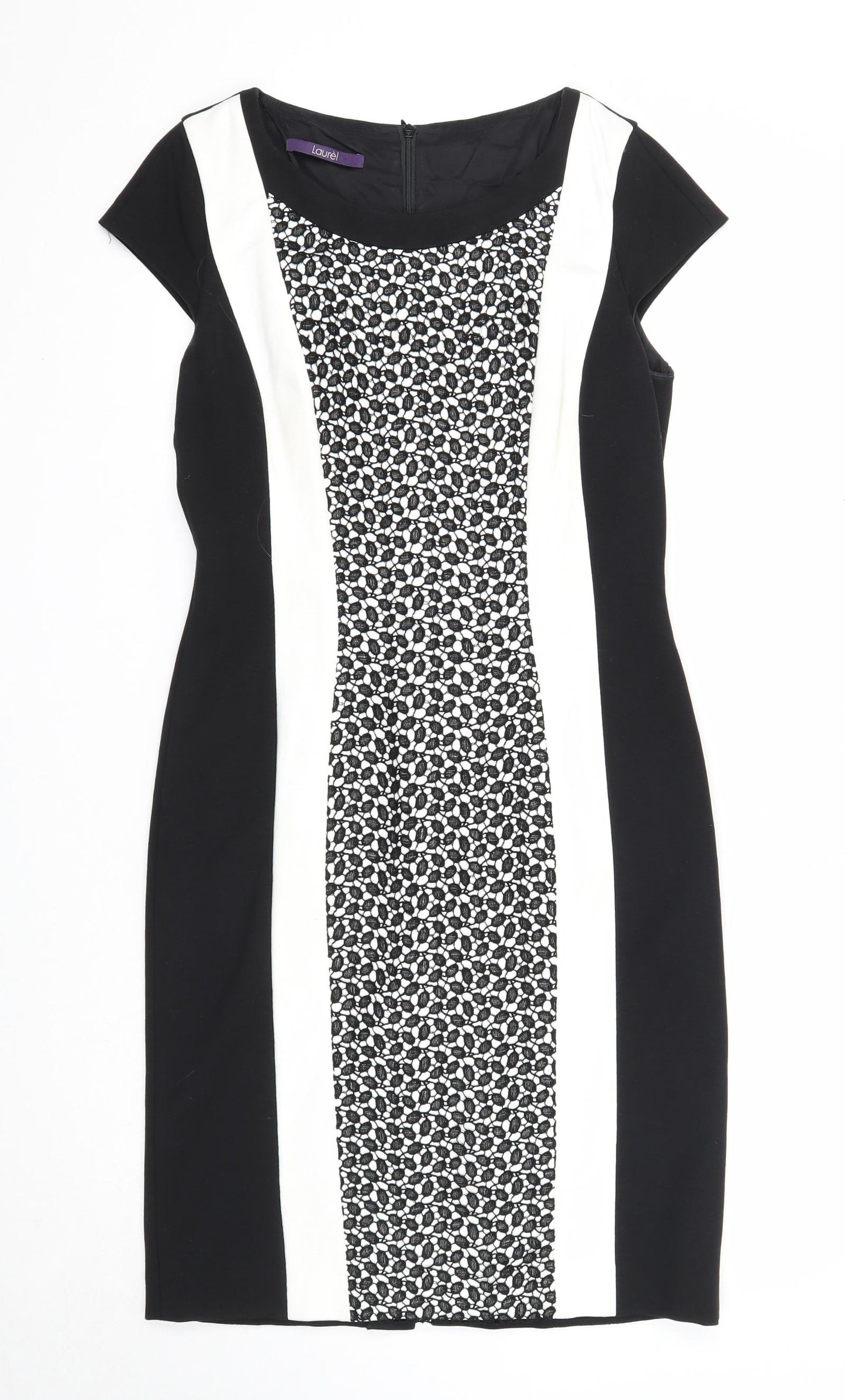 Laurel Womens Black Colourblock Viscose A-Line Size 12 Round Neck Zip