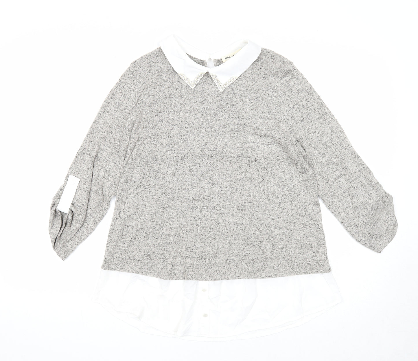 Faith and joy Womens Grey Collared Viscose Pullover Jumper Size M