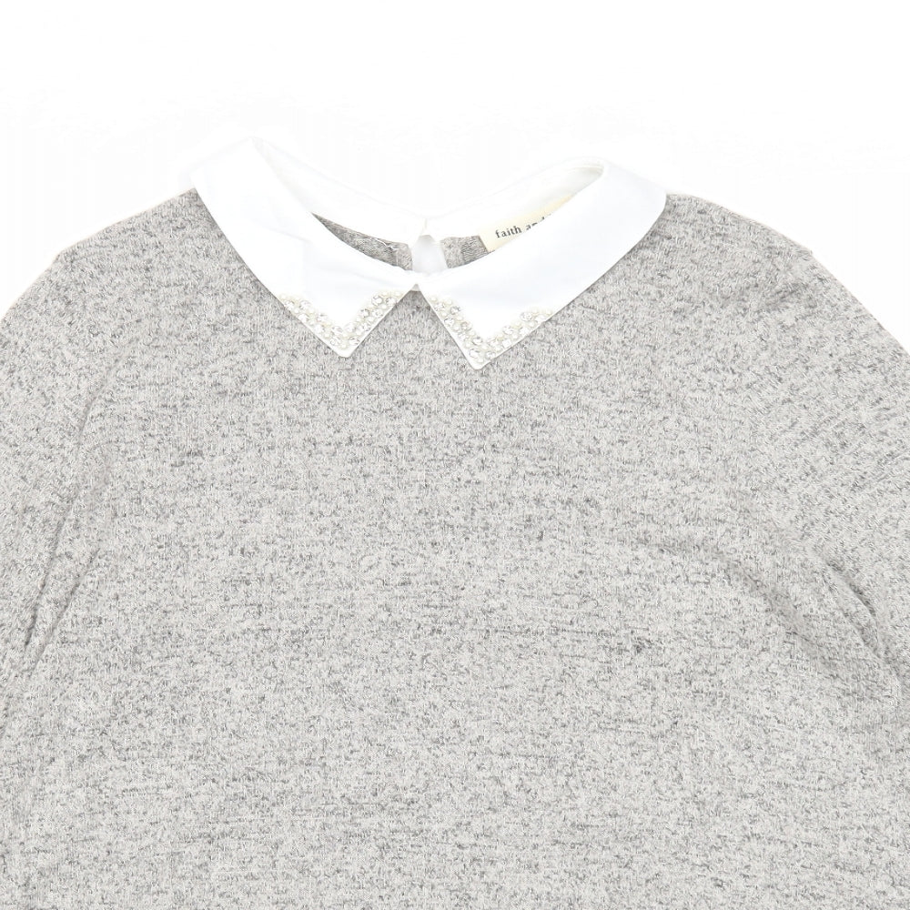 Faith and joy Womens Grey Collared Viscose Pullover Jumper Size M
