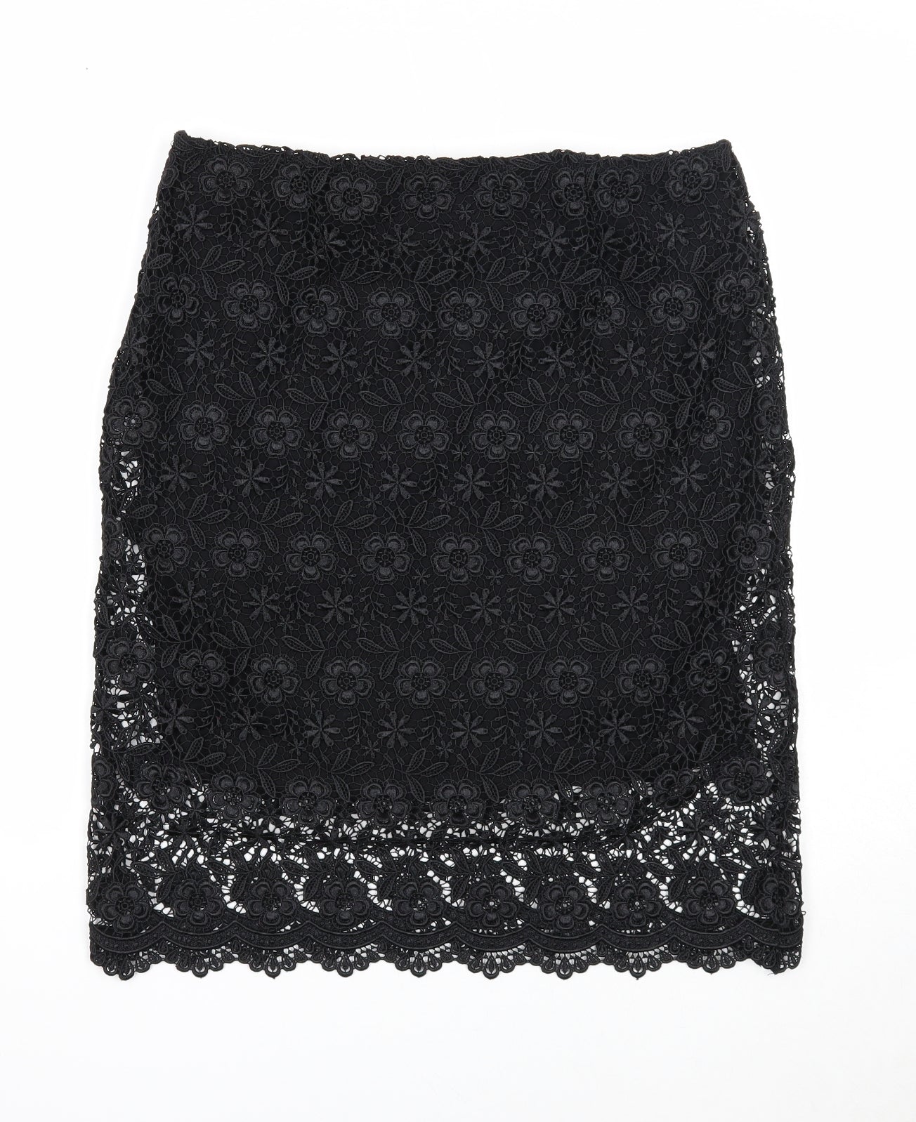 Zara Womens Black Floral Viscose Straight & Pencil Skirt Size L Zip