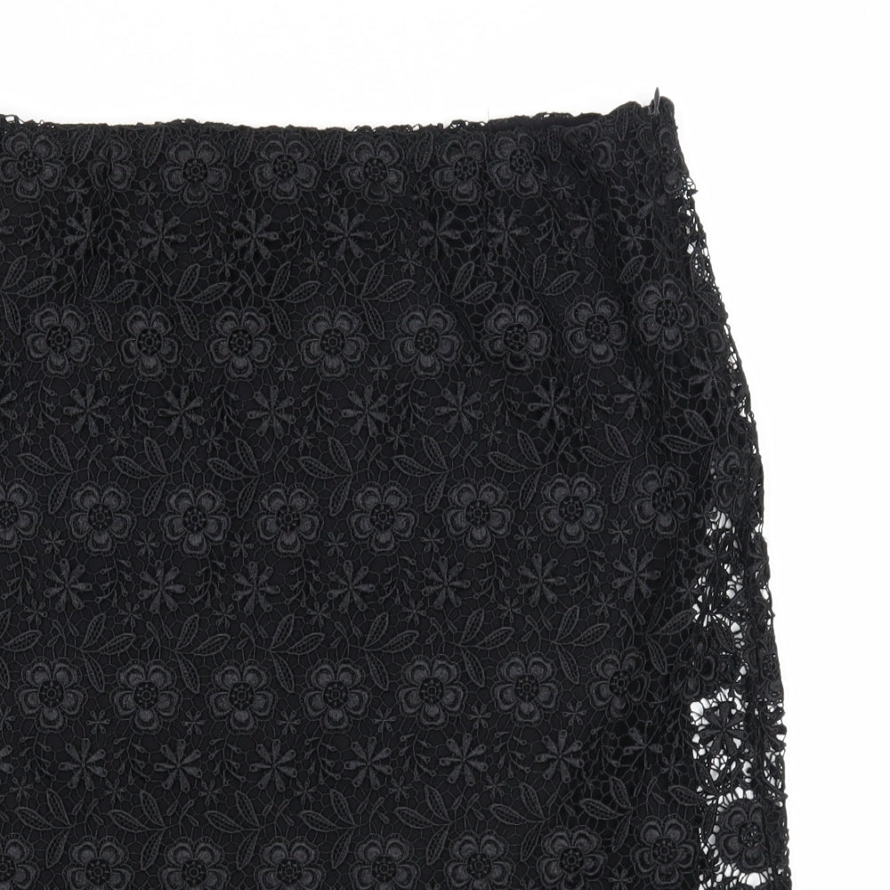 Zara Womens Black Floral Viscose Straight & Pencil Skirt Size L Zip