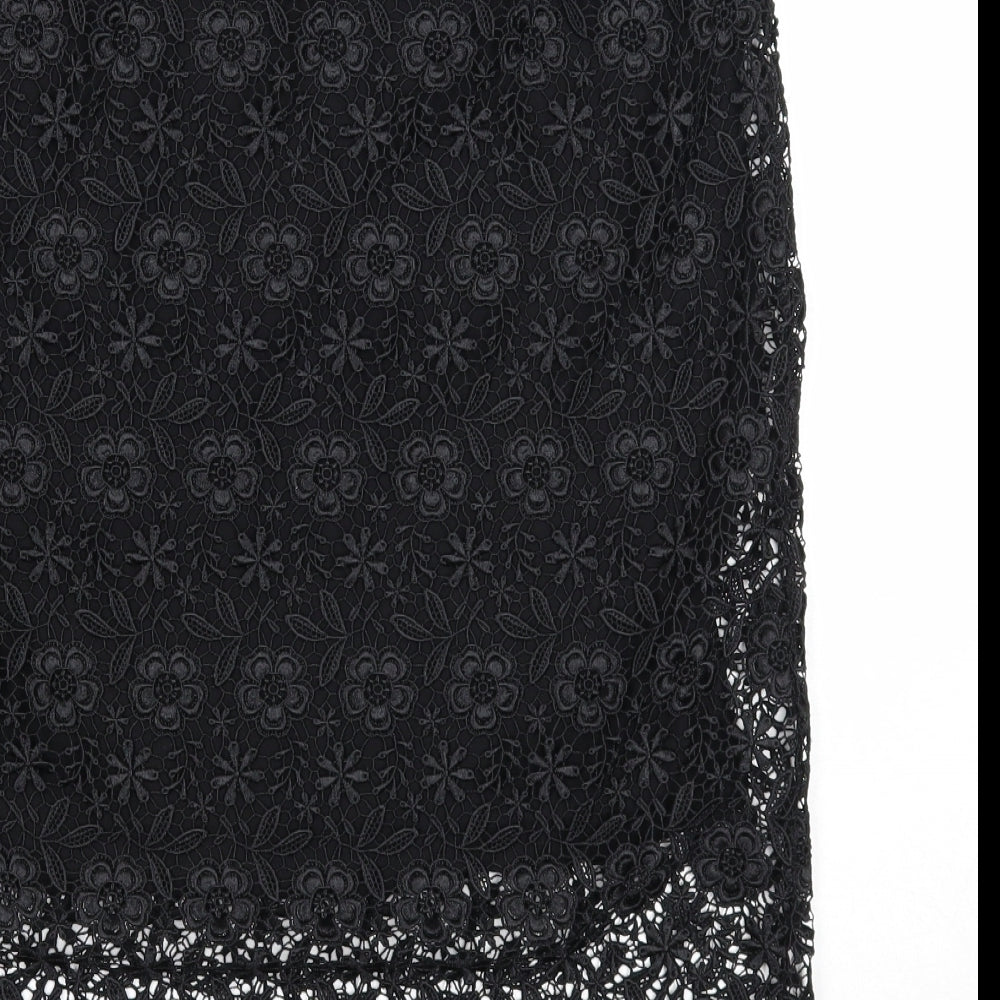 Zara Womens Black Floral Viscose Straight & Pencil Skirt Size L Zip