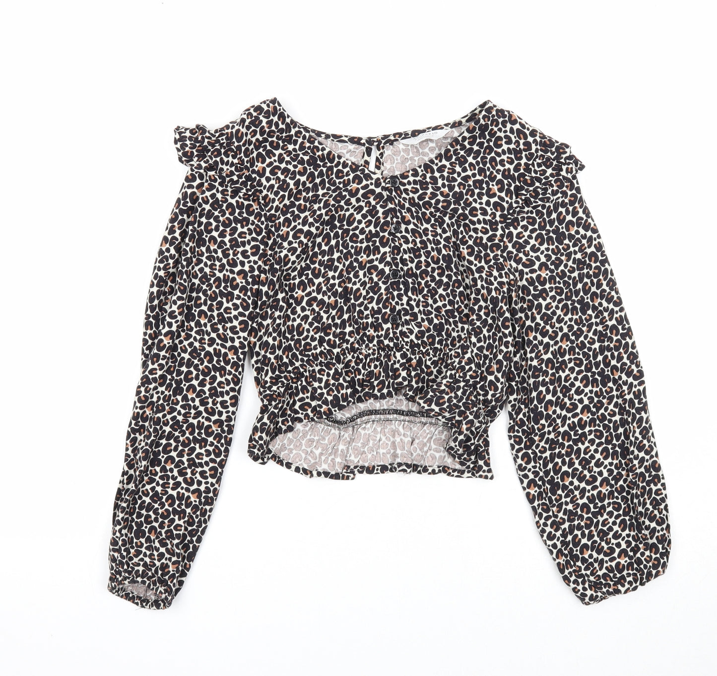 Primark Girls Multicoloured Animal Print Viscose Basic Blouse Size 8-9 Years V-Neck Button - Leopard Print