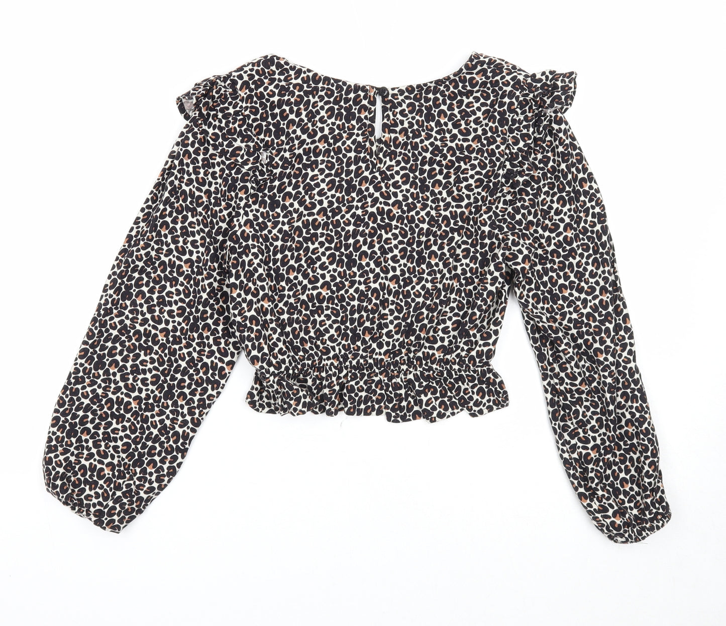 Primark Girls Multicoloured Animal Print Viscose Basic Blouse Size 8-9 Years V-Neck Button - Leopard Print
