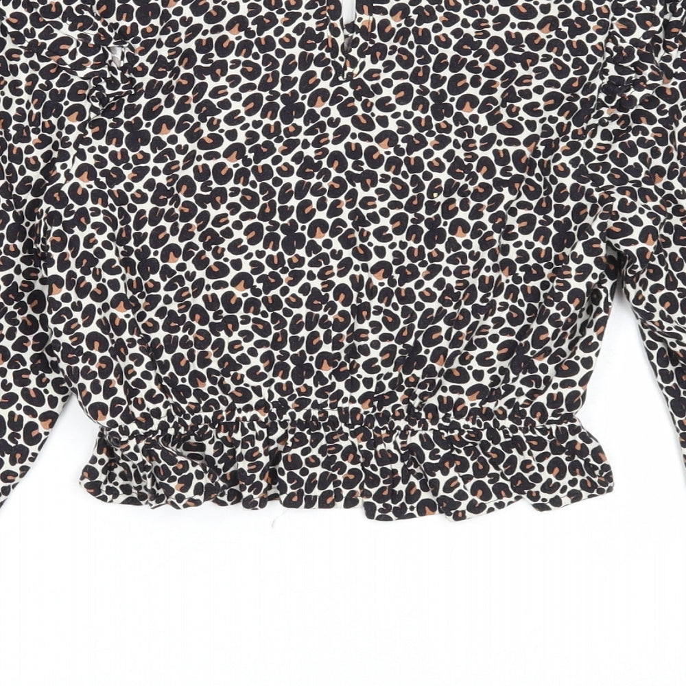 Primark Girls Multicoloured Animal Print Viscose Basic Blouse Size 8-9 Years V-Neck Button - Leopard Print