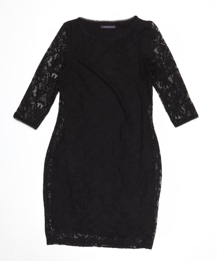 Marks and Spencer Womens Black Floral Polyester A-Line Size 10 Round Neck Pullover