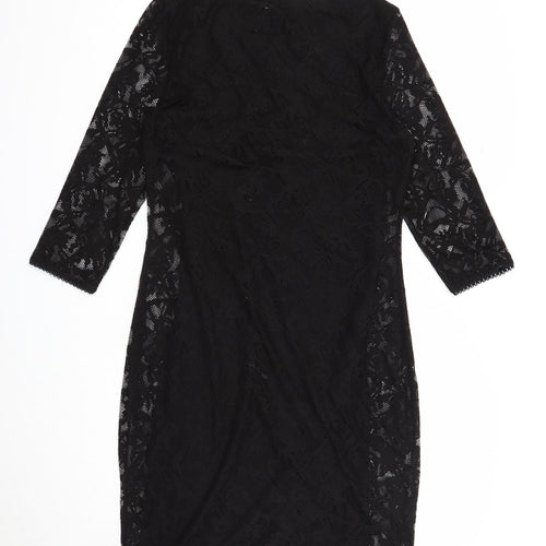 Marks and Spencer Womens Black Floral Polyester A-Line Size 10 Round Neck Pullover