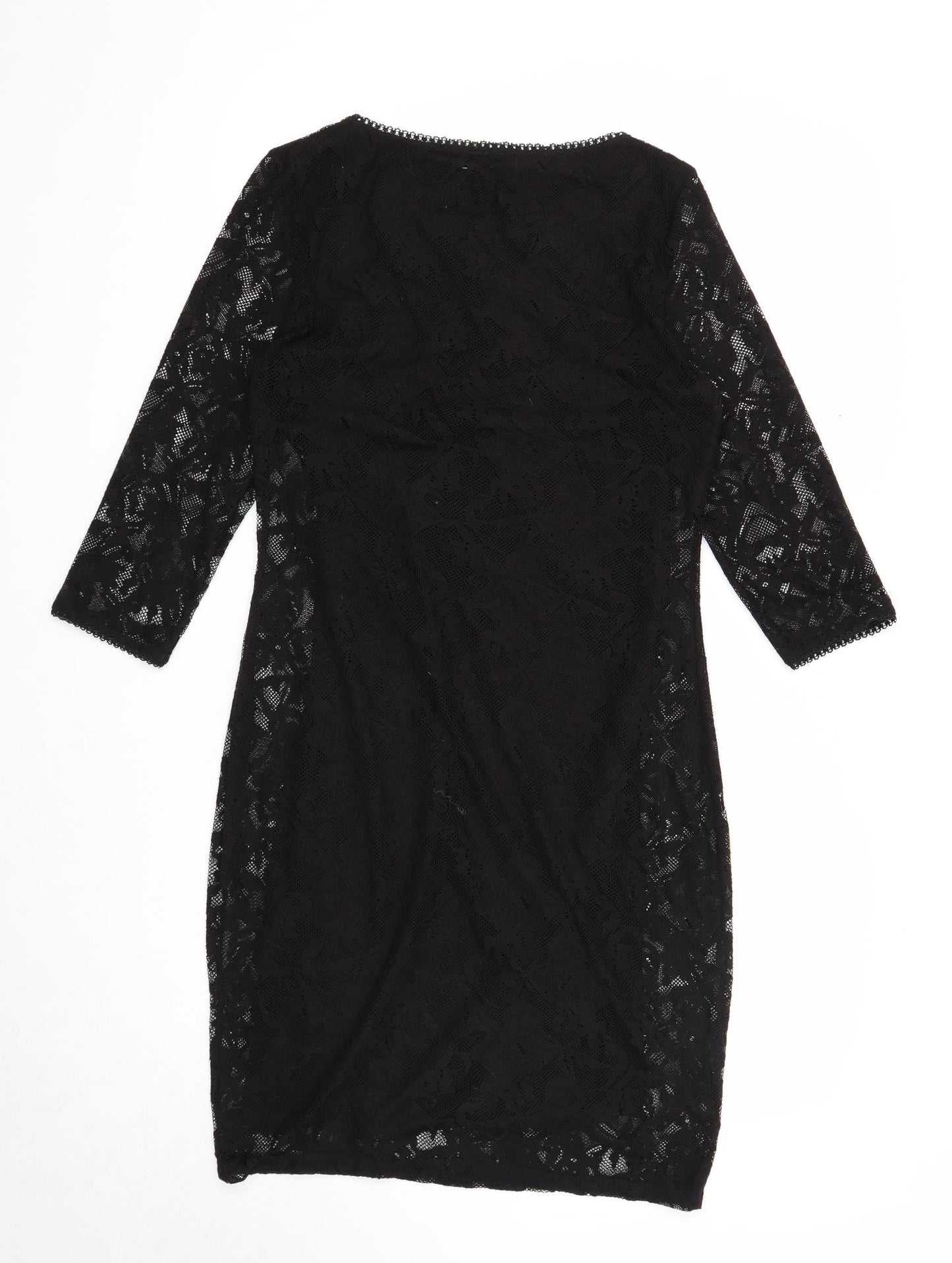 Marks and Spencer Womens Black Floral Polyester A-Line Size 10 Round Neck Pullover