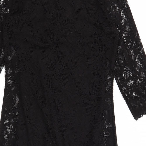 Marks and Spencer Womens Black Floral Polyester A-Line Size 10 Round Neck Pullover