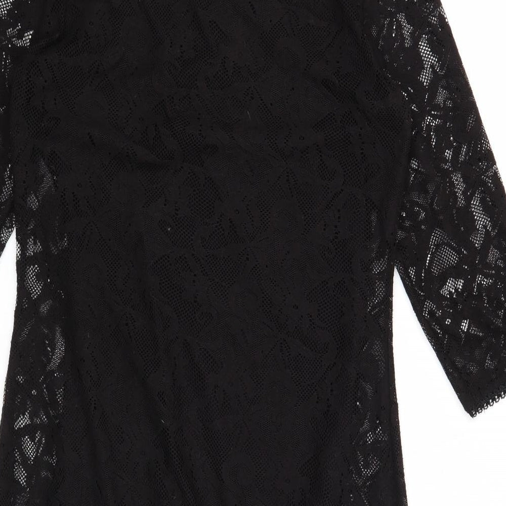 Marks and Spencer Womens Black Floral Polyester A-Line Size 10 Round Neck Pullover